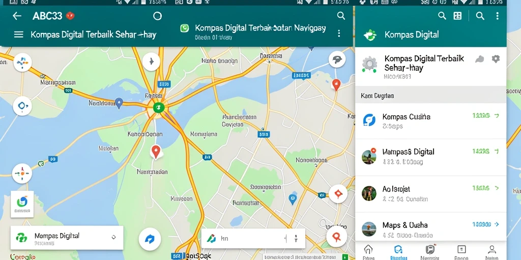 Tampilan aplikasi ABC33 yang menampilkan kompas digital dan peta interaktif.