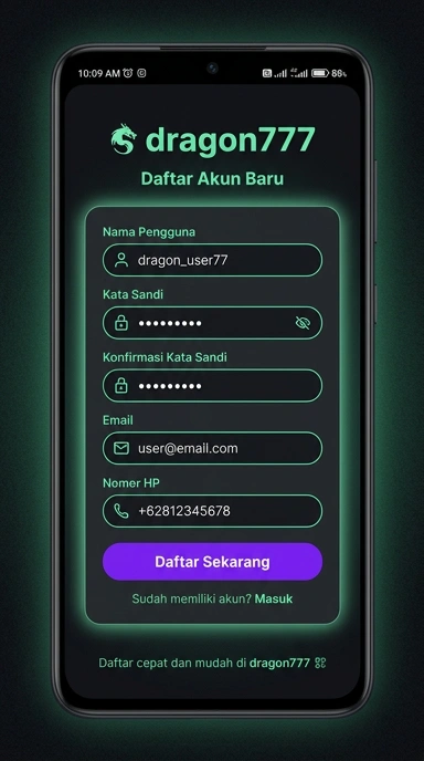 Tampilan halaman daftar dragon777
