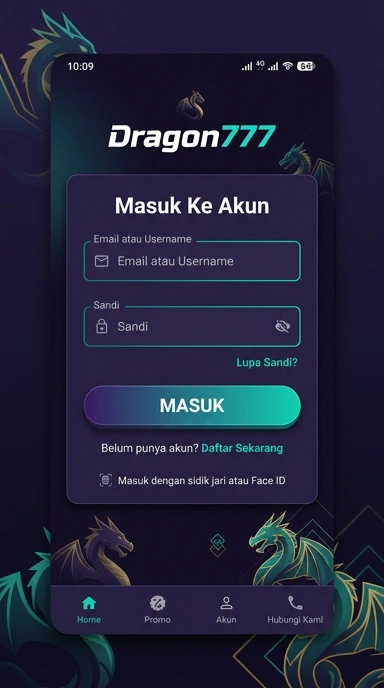 Tampilan halaman login dragon777